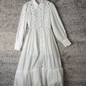 L'Atiste‎ By Amy Shirt Dress Womens M White Maxi Cutout Long Sleeve Tiered